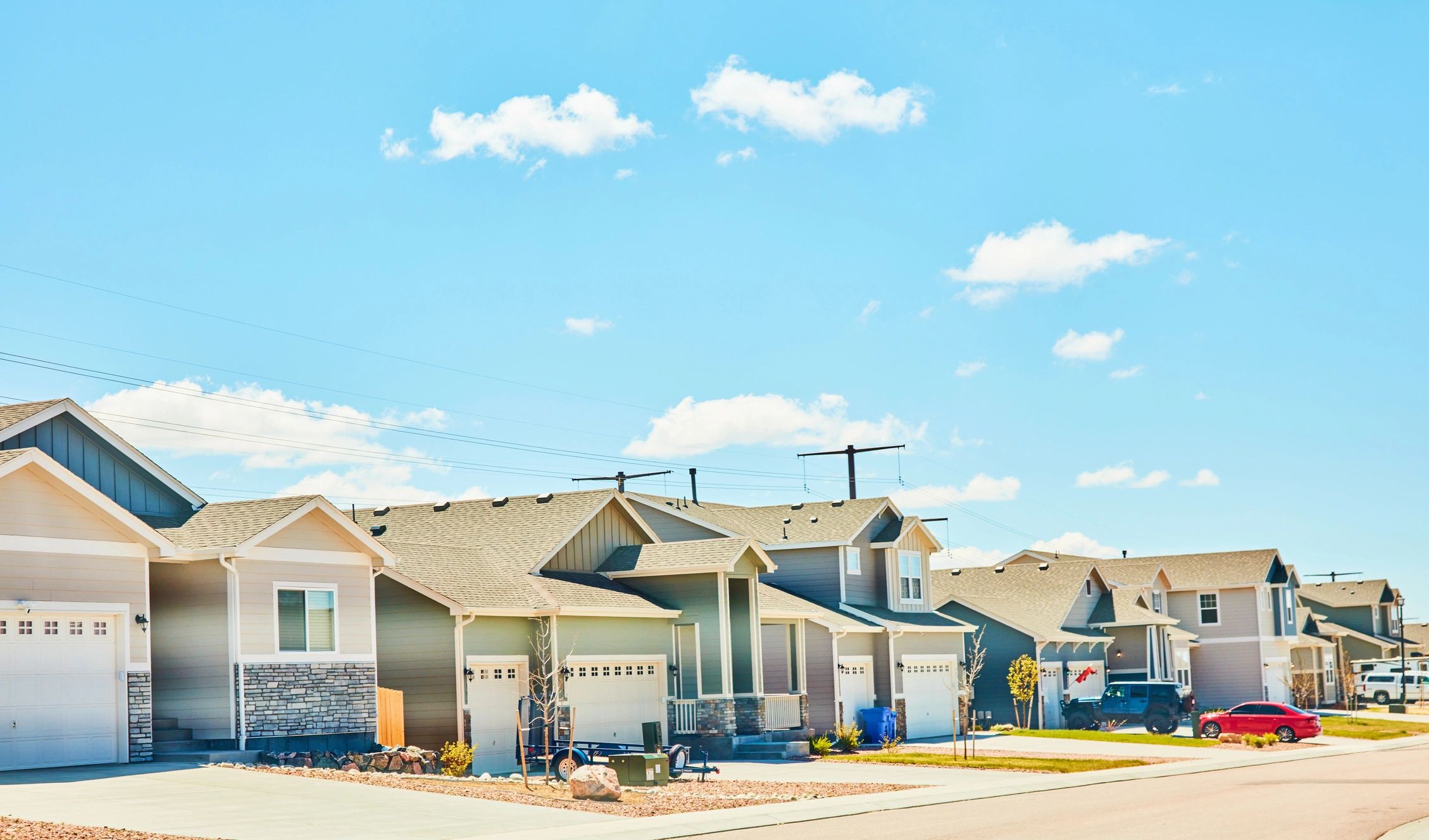 Row of modern homes in a suburban neighborhood